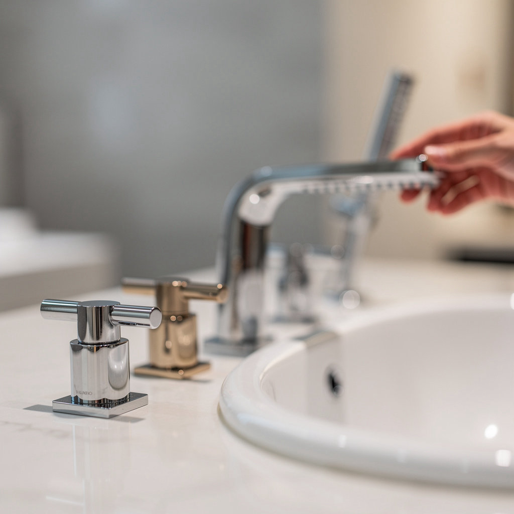 JUST BATHROOMS - MORGANVILLE showroom featuring premium bathroom fixtures from American Standard, KOHLER, and Duravit